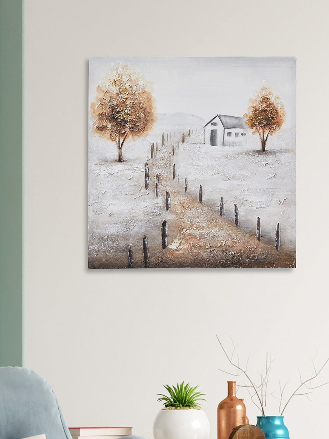 Home Centre White & Brown Artistry Wooden Serenic Wall Art