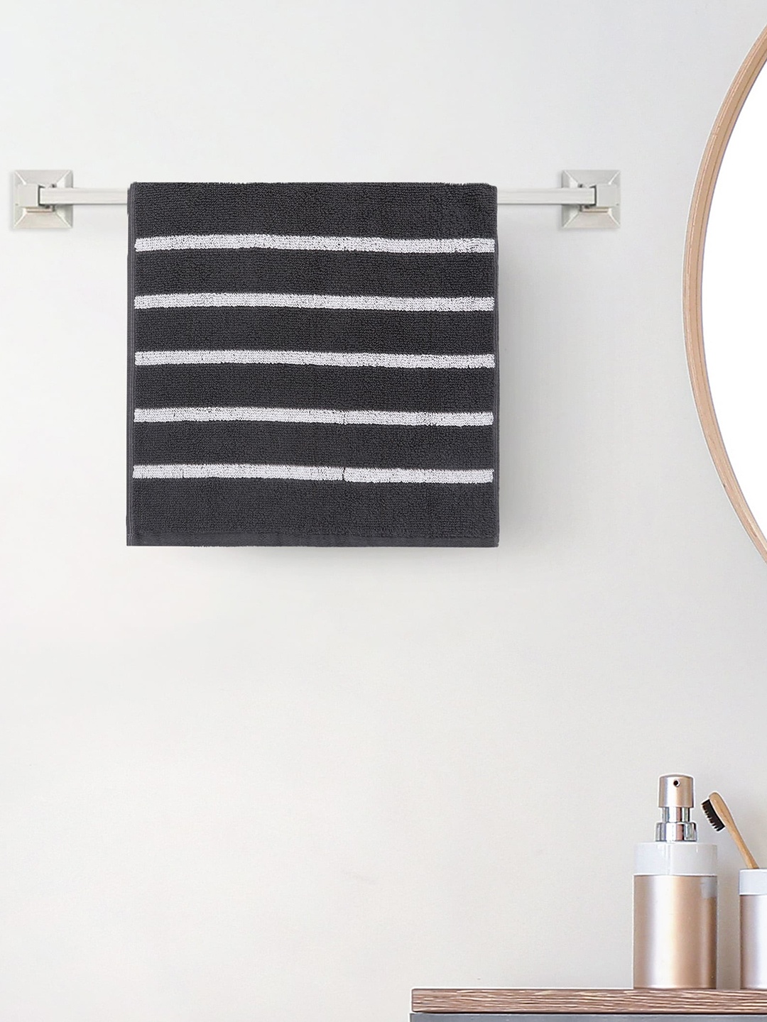 Home Centre Black & White Striped Colour Refresh Essence 150 GSM Cotton Face Towel