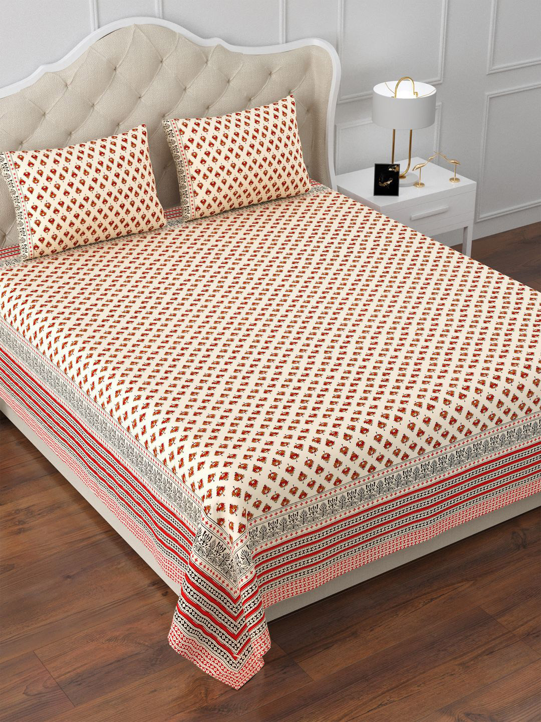 Aapno Rajasthan Cream-Coloured Ethnic Motifs Cotton 144 TC King Bedsheet & 2 Pillow Covers
Aapno Rajasthan Cream-Coloured Ethnic Motifs Cotton 144 TC King Bedsheet & 2 Pillow Covers