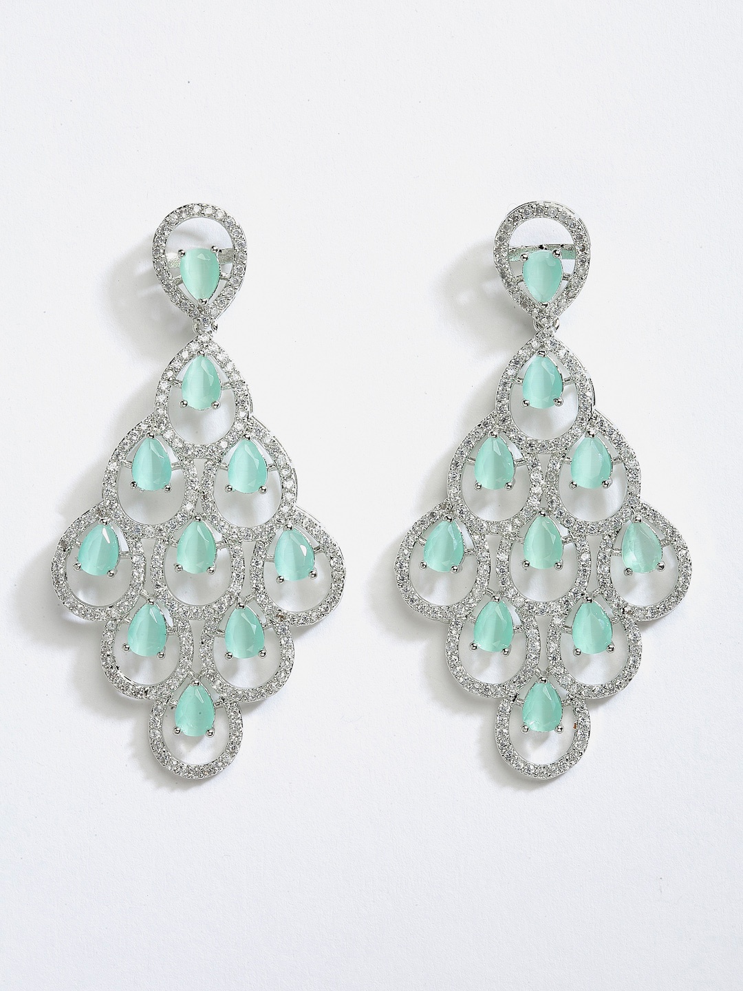 DressBerry Rhodium-Plated & Sea Green American Diamond-Studded Contemporary Drop Earrings, Silver
DressBerry Rhodium-Plated & Sea Green American Diamond-Studded Contemporary Drop Earrings, Silver