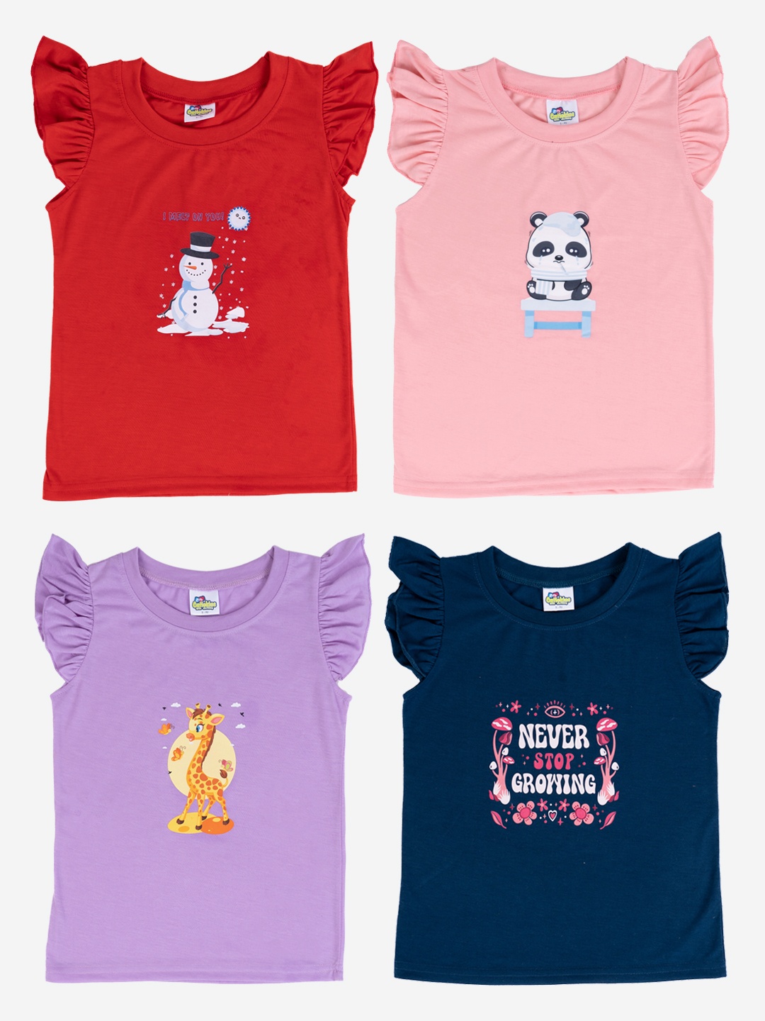 Cutiekins Girls Pack Of 4 Printed Cotton T-shirt, Red