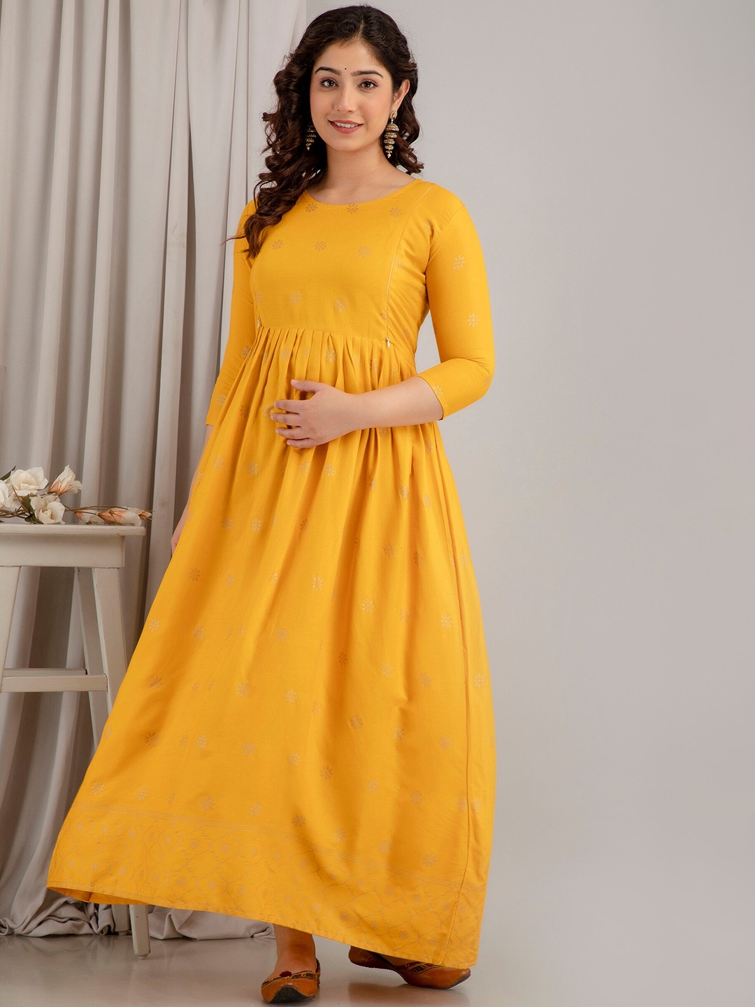 Mialo fashion Ethnic Motifs Woven Design Fit & Flare Midi Feeding Maternity Ethnic Dress, Yellow
Mialo fashion Ethnic Motifs Woven Design Fit & Flare Midi Feeding Maternity Ethnic Dress, Yellow