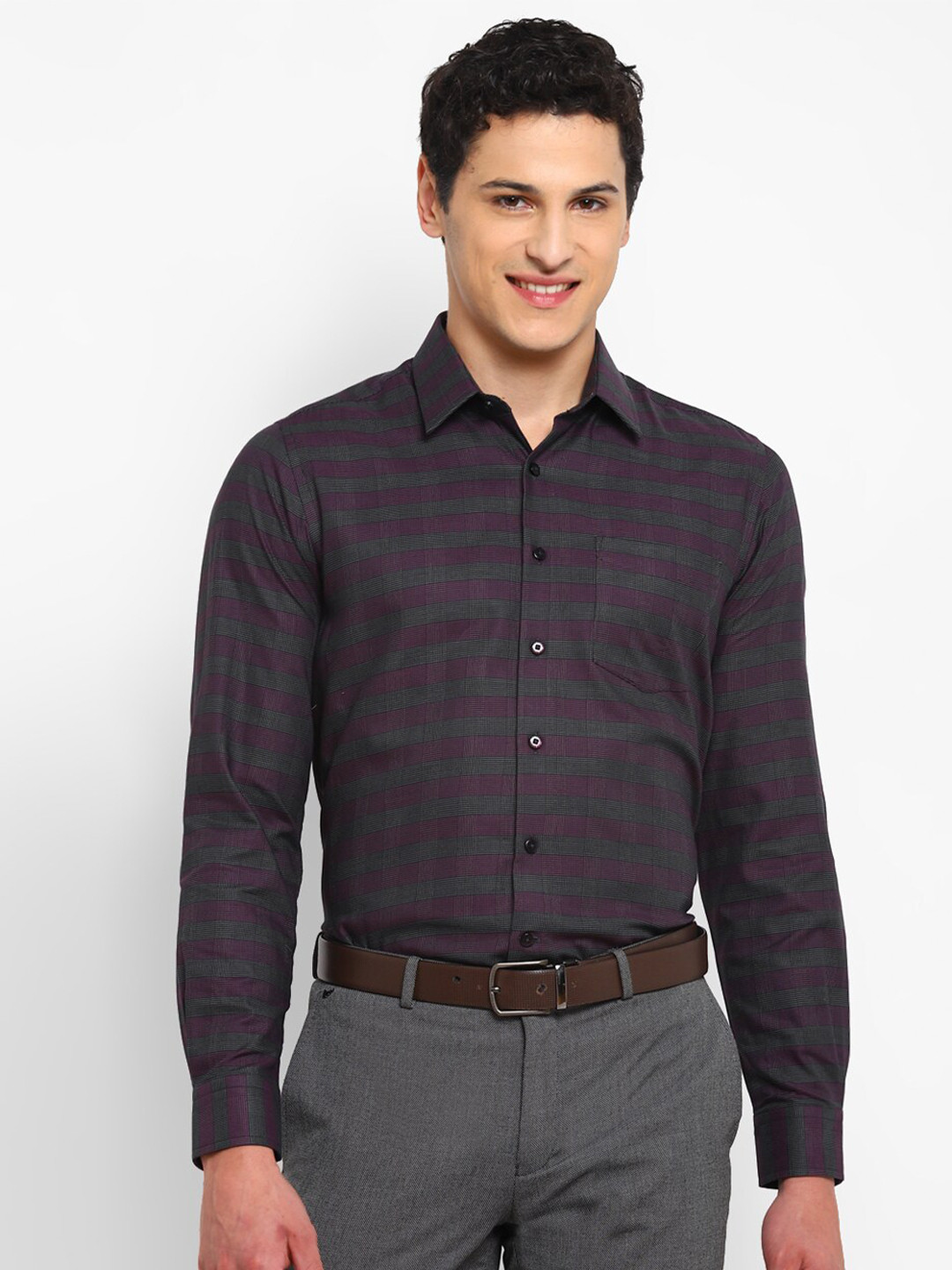 TOP BRASS Horizontal Striped Slim Fit Spread Collar Cotton Formal Shirt, Purple
TOP BRASS Horizontal Striped Slim Fit Spread Collar Cotton Formal Shirt, Purple