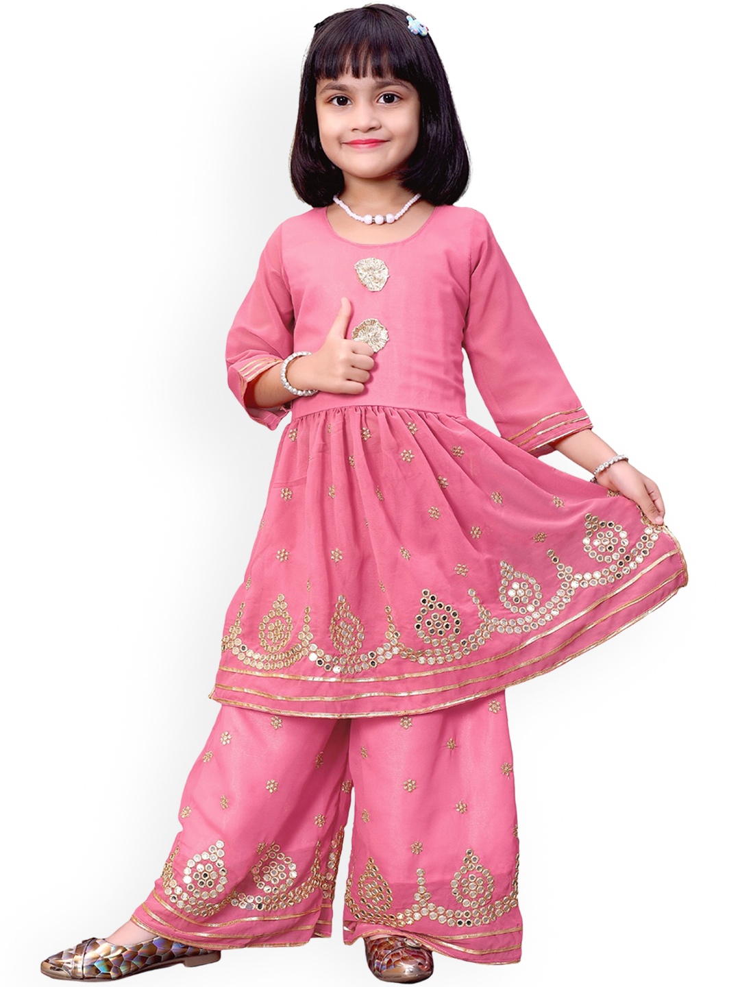 BAESD Girls Ethnic Motifs Embroidered Mirror Work Detailed A-Line Kurta with Palazzos, Pink
BAESD Girls Ethnic Motifs Embroidered Mirror Work Detailed A-Line Kurta with Palazzos, Pink