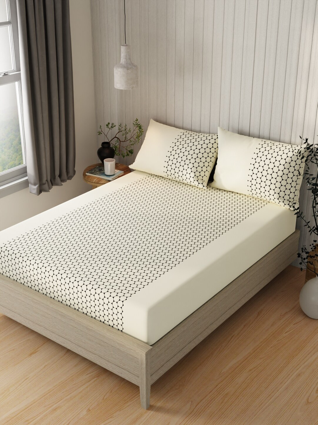 BIANCA Lopez White & Black Geometric Cotton 120 TC Queen Bedsheet With 2 Pillow Covers
BIANCA Lopez White & Black Geometric Cotton 120 TC Queen Bedsheet With 2 Pillow Covers