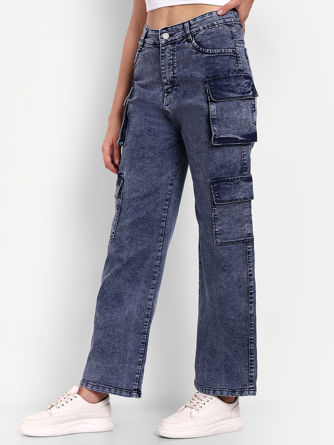 BROADSTAR Women Smart Wide Leg High-Rise Stretchable Cotton Regular Jeans, Navy blue
BROADSTAR Women Smart Wide Leg High-Rise Stretchable Cotton Regular Jeans, Navy blue