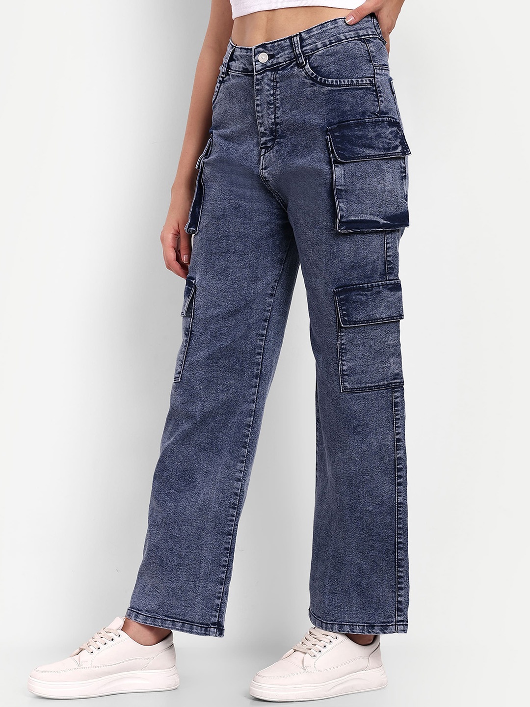 BROADSTAR Women Smart Wide Leg High-Rise Stretchable Cotton Regular Jeans, Navy blue
BROADSTAR Women Smart Wide Leg High-Rise Stretchable Cotton Regular Jeans, Navy blue