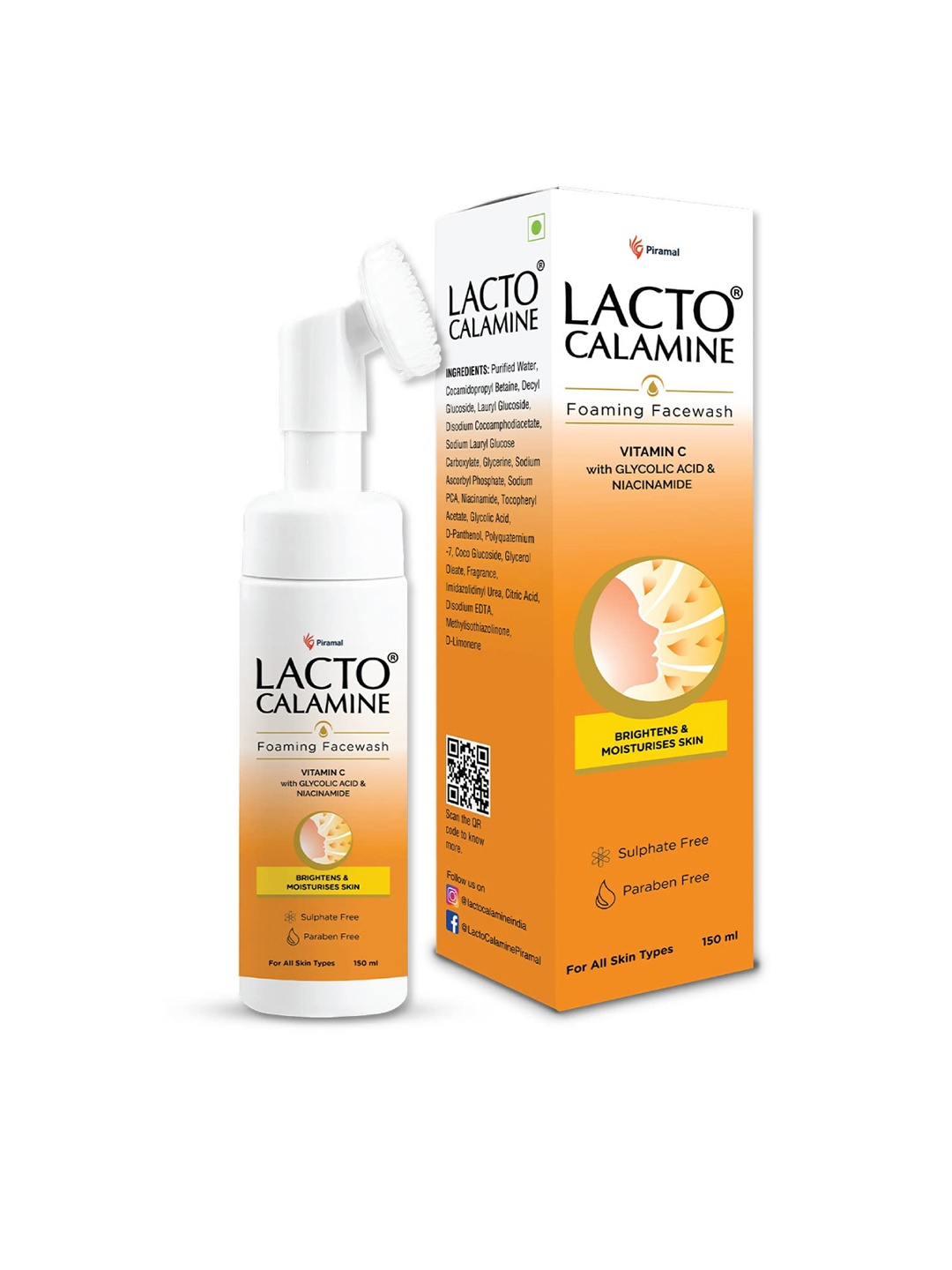 Lacto Calamine Vitamin C Foaming Face Wash with Built-In Foaming Brush - 150ml, Orange
Lacto Calamine Vitamin C Foaming Face Wash with Built-In Foaming Brush - 150ml, Orange