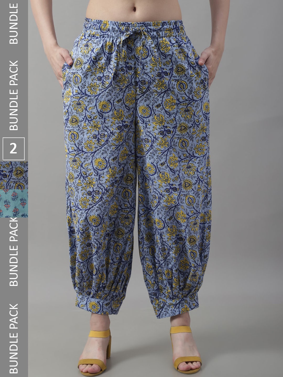 Jinfo Pack Of 2 Printed Cotton Loose Fit Salwar, Blue