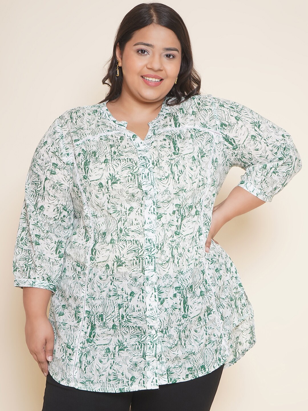 Kiaahvi by JOHN PRIDE Plus Size Floral Printed Longline Cotton Shirt Style Top, Green
Kiaahvi by JOHN PRIDE Plus Size Floral Printed Longline Cotton Shirt Style Top, Green