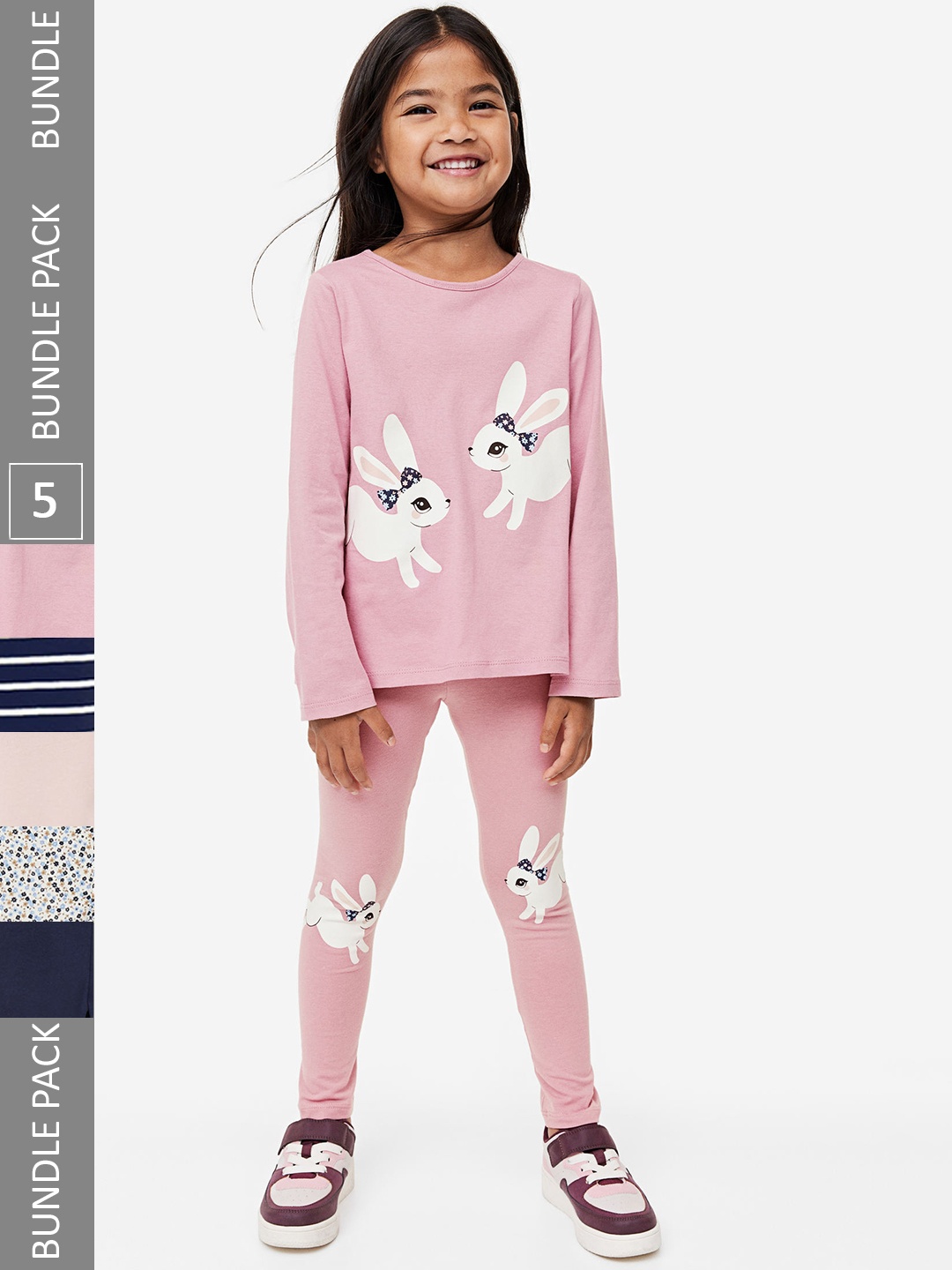 H&M Girls 5-Pack Cotton Leggings, Pink