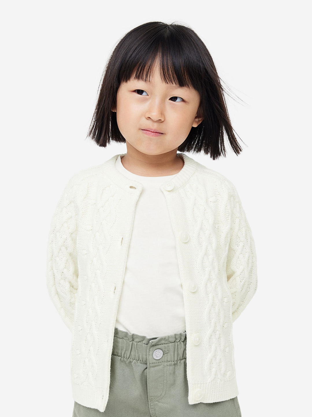 H&M Girls Textured-Knit Cardigan, White