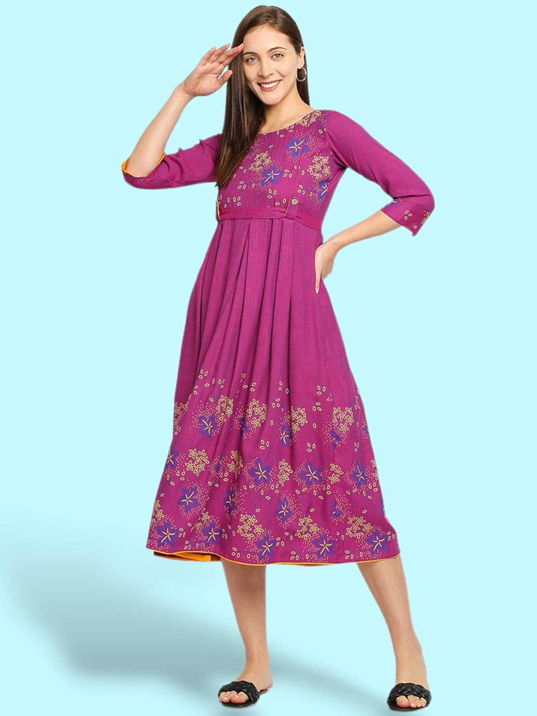 True Shape Floral Printed Round Neck Gathered Maternity Fit & Flare Midi Dress, Purple
True Shape Floral Printed Round Neck Gathered Maternity Fit & Flare Midi Dress, Purple