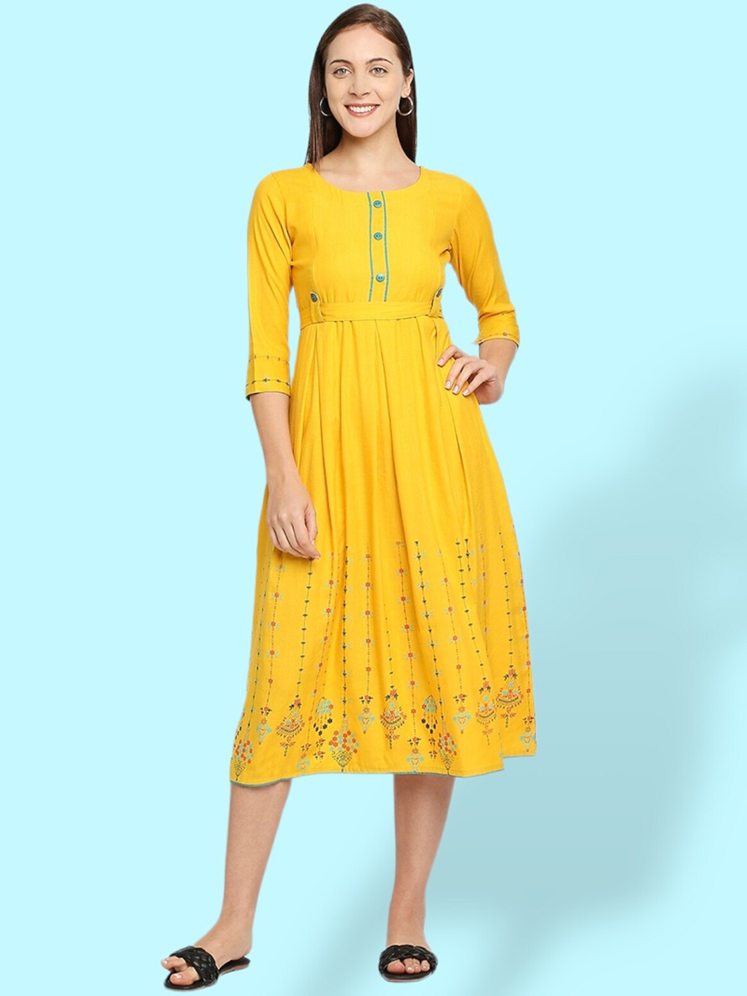 True Shape Ethnic Motifs Printed Round Neck Gathered Maternity Fit & Flare Midi Dress, Yellow
True Shape Ethnic Motifs Printed Round Neck Gathered Maternity Fit & Flare Midi Dress, Yellow