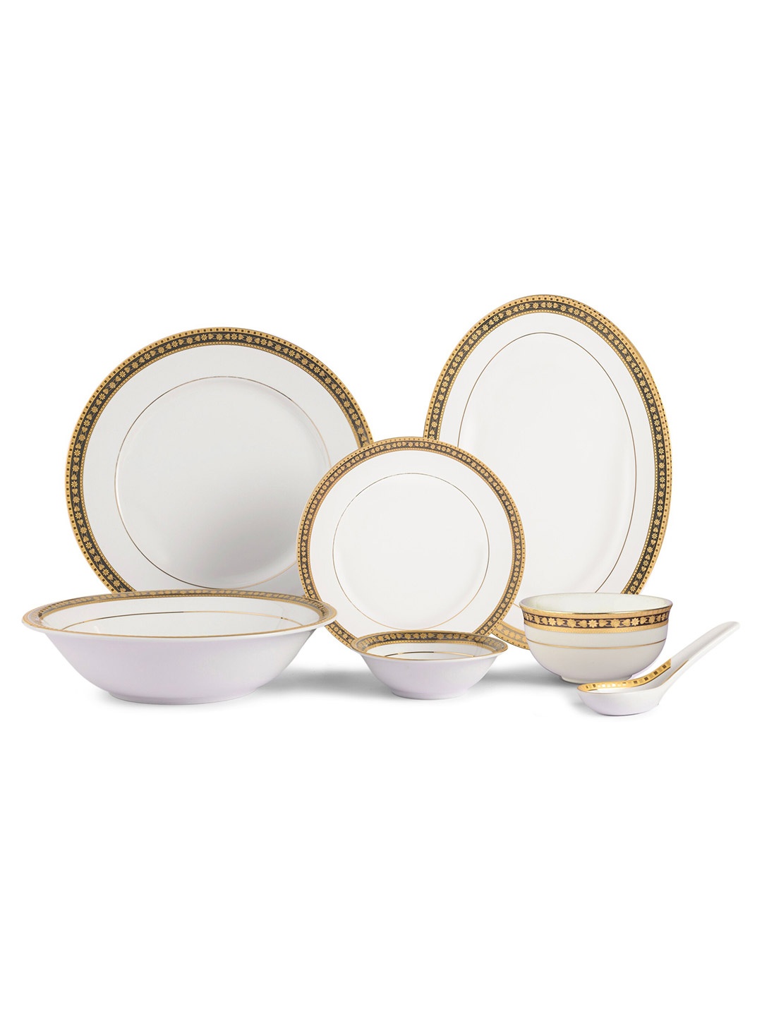 Hitkari White 33 Pieces Printed Porcelain Glossy Dinner Set