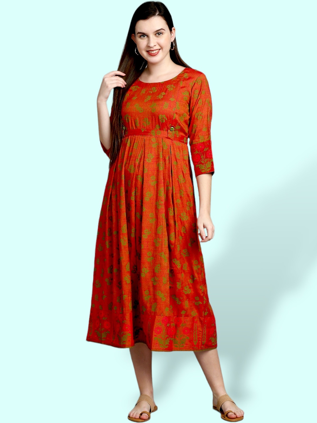 True Shape Floral Printed Round Neck Gathered Maternity Fit & Flare Midi Dress, Rust
True Shape Floral Printed Round Neck Gathered Maternity Fit & Flare Midi Dress, Rust
