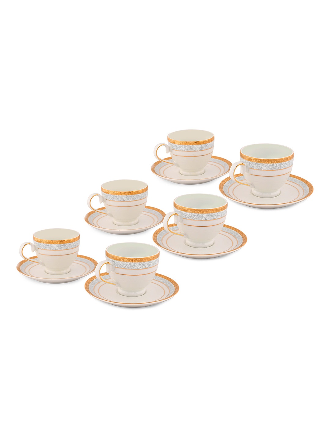 Hitkari White & Gold Toned 12 Pcs Printed Porcelain Glossy Cups and Saucers - 150 ML Each
Hitkari White & Gold Toned 12 Pcs Printed Porcelain Glossy Cups and Saucers - 150 ML Each
