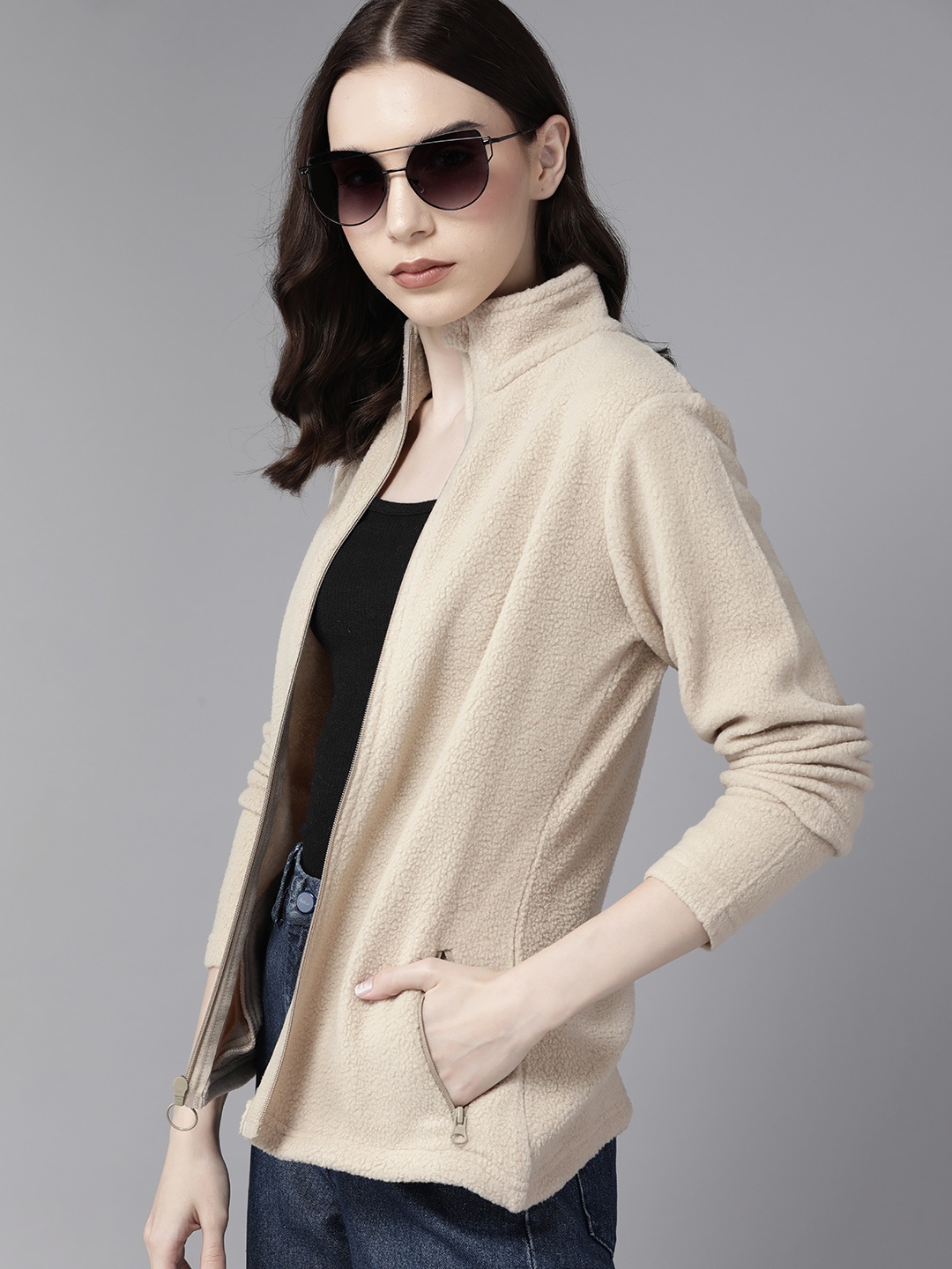 Roadster Women Solid Pullover Sweatshirt, Beige