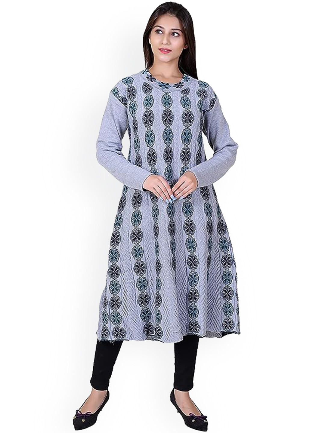 SAMMYCO Round Neck Ethnic Motifs Woven Design Regular Pure Wool Kurta with Leggings, Grey
SAMMYCO Round Neck Ethnic Motifs Woven Design Regular Pure Wool Kurta with Leggings, Grey