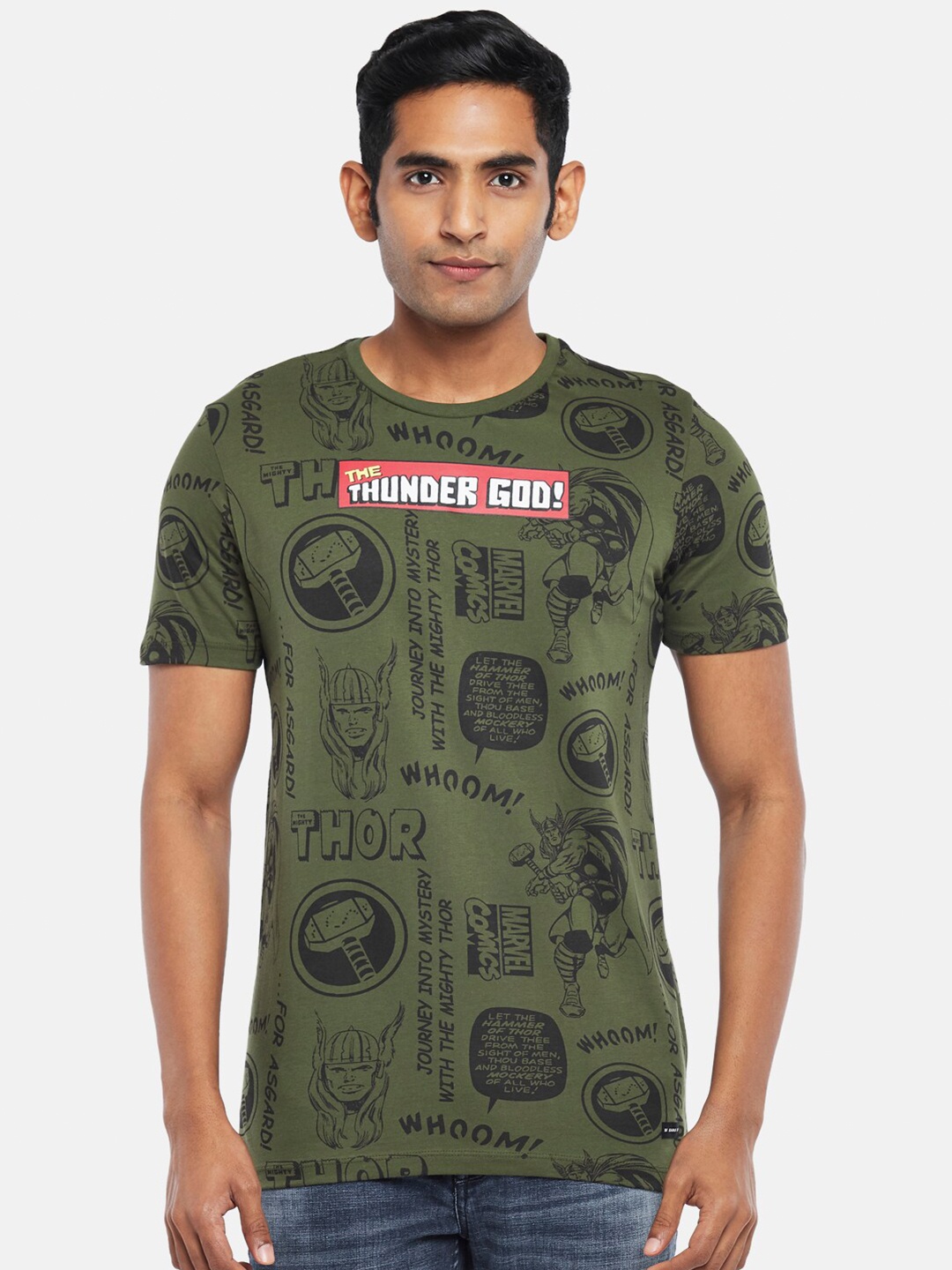 SF JEANS by Pantaloons Superhero Thor Graphic Printed Slim Fit Cotton T-Shirt, Olive
SF JEANS by Pantaloons Superhero Thor Graphic Printed Slim Fit Cotton T-Shirt, Olive