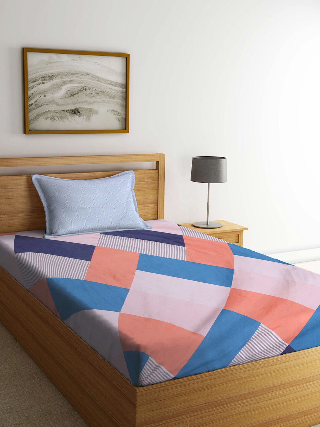KLOTTHE Blue & Pink Geometric Printed Cotton Blend 300 TC Single Bedsheet & 1 Pillow Cover
KLOTTHE Blue & Pink Geometric Printed Cotton Blend 300 TC Single Bedsheet & 1 Pillow Cover