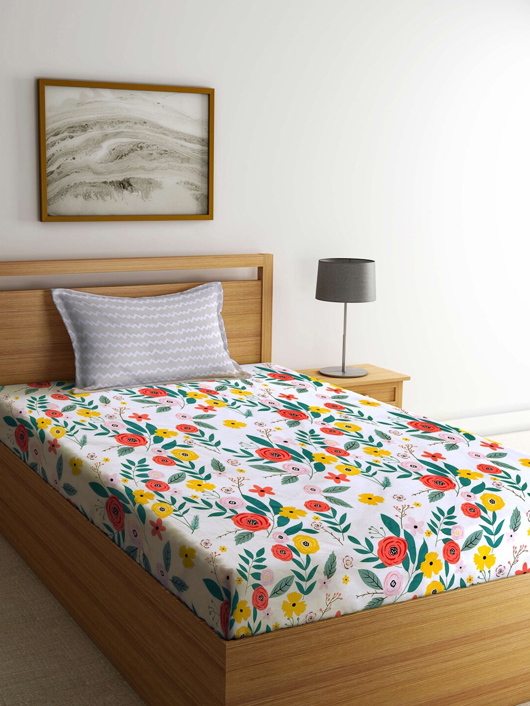 KLOTTHE White & Red Floral Printed Cotton Blend 300 TC Single Bedsheet & 1 Pillow Cover
KLOTTHE White & Red Floral Printed Cotton Blend 300 TC Single Bedsheet & 1 Pillow Cover