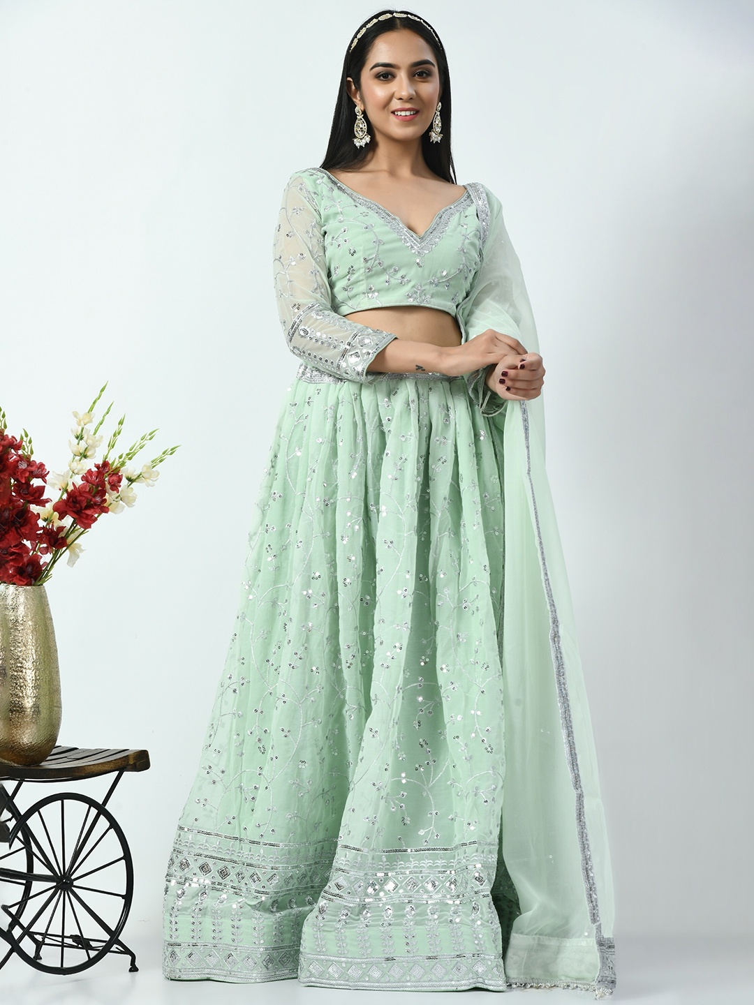 Angroop Embroidered Sequinned Semi-Stitched Lehenga & Unstitched Blouse With Dupatta, Sea green
Angroop Embroidered Sequinned Semi-Stitched Lehenga & Unstitched Blouse With Dupatta, Sea green