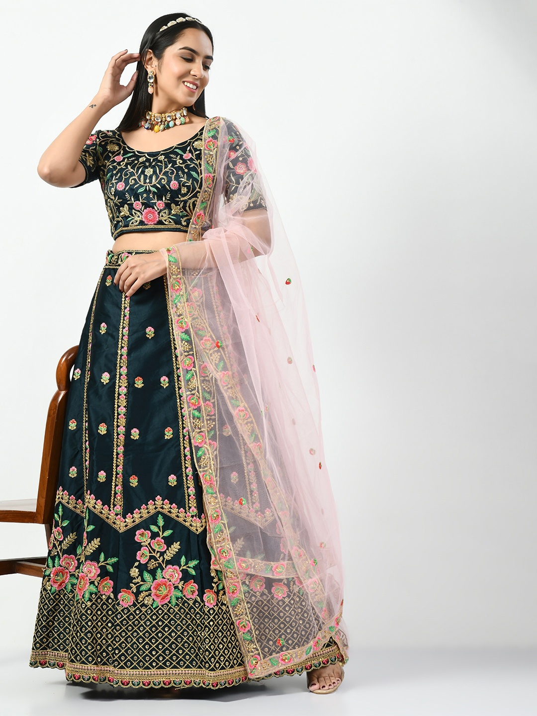 Angroop Embroidered Thread Work Semi-Stitched Lehenga & Unstitched Blouse With Dupatta, Teal
Angroop Embroidered Thread Work Semi-Stitched Lehenga & Unstitched Blouse With Dupatta, Teal
