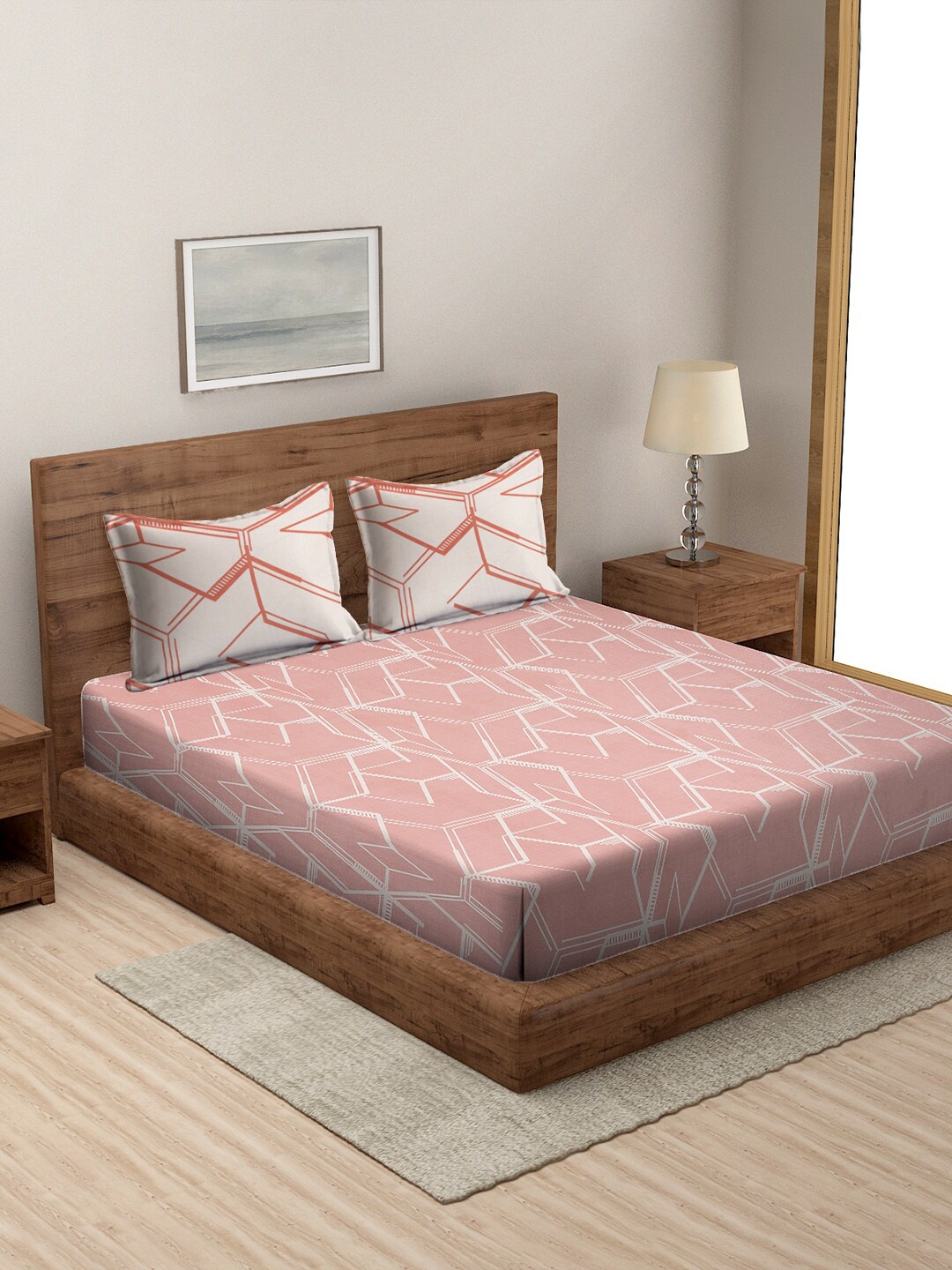 Rajasthan Decor Peach & White Printed Cotton 160 TC King Bedsheet with 2 Pillow Covers
Rajasthan Decor Peach & White Printed Cotton 160 TC King Bedsheet with 2 Pillow Covers