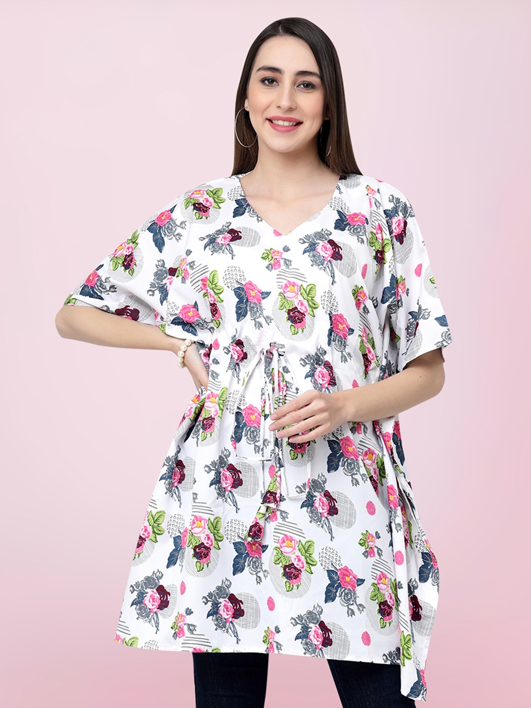 BAESD Floral Printed Longline Top, White
