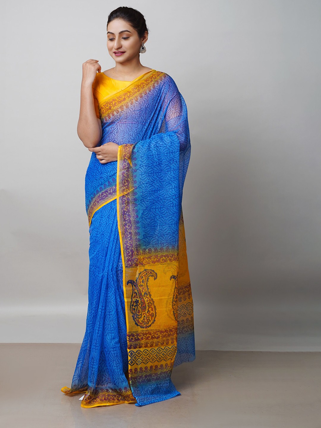Unnati Silks Ethnic Motifs Printed Pure Cotton Kota Saree, Blue