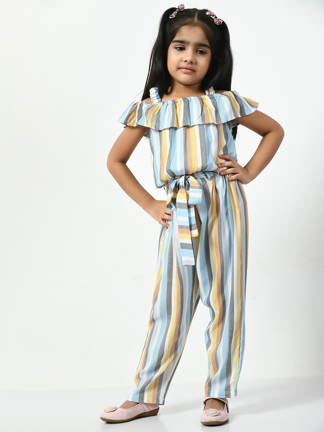 Bella Moda Girls Striped Square Neck Cold-Shoulder Gathered Pure Cotton Jumpsuit, Blue
Bella Moda Girls Striped Square Neck Cold-Shoulder Gathered Pure Cotton Jumpsuit, Blue