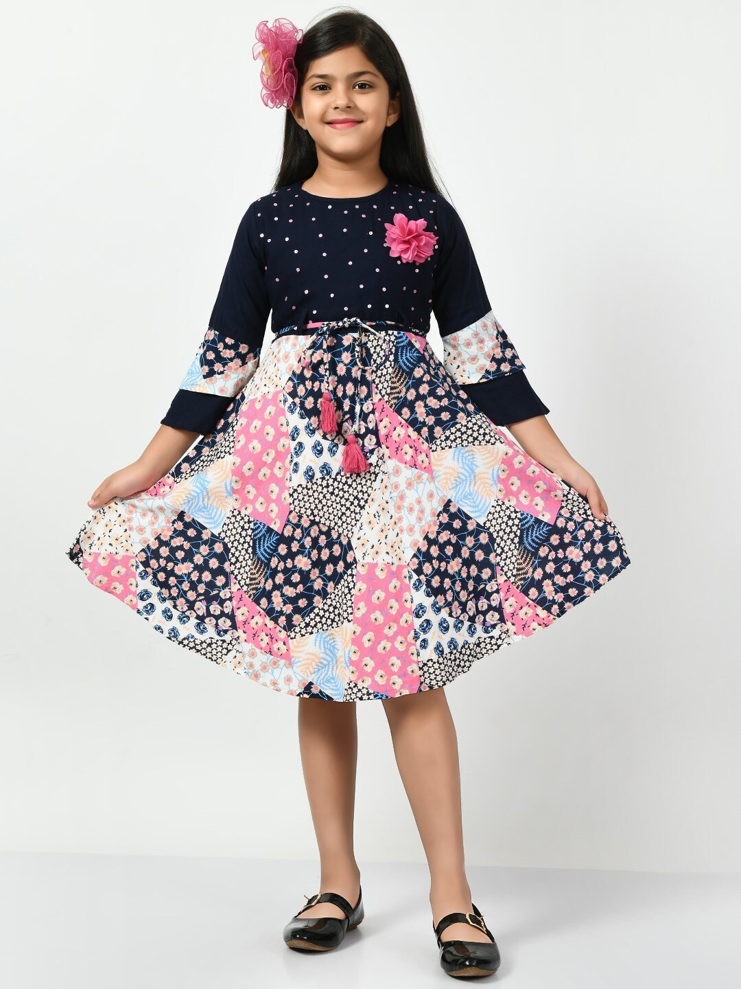 Bella Moda Girls Embellished Bell Sleeves Sequined Cotton Fit & Flare Dress, Navy blue
Bella Moda Girls Embellished Bell Sleeves Sequined Cotton Fit & Flare Dress, Navy blue