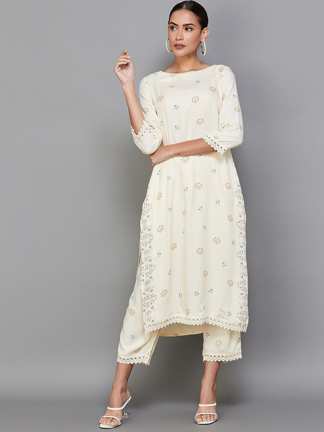 Melange by Lifestyle Round Neck Floral Printed Thread Work Kurta with Trousers, Yellow
Melange by Lifestyle Round Neck Floral Printed Thread Work Kurta with Trousers, Yellow