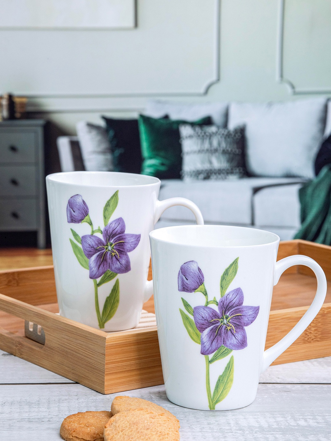 GOODHOMES 2 Pieces White & Lavender Printed Bone China Glossy Coffee Mugs - 360 ML Each
GOODHOMES 2 Pieces White & Lavender Printed Bone China Glossy Coffee Mugs - 360 ML Each