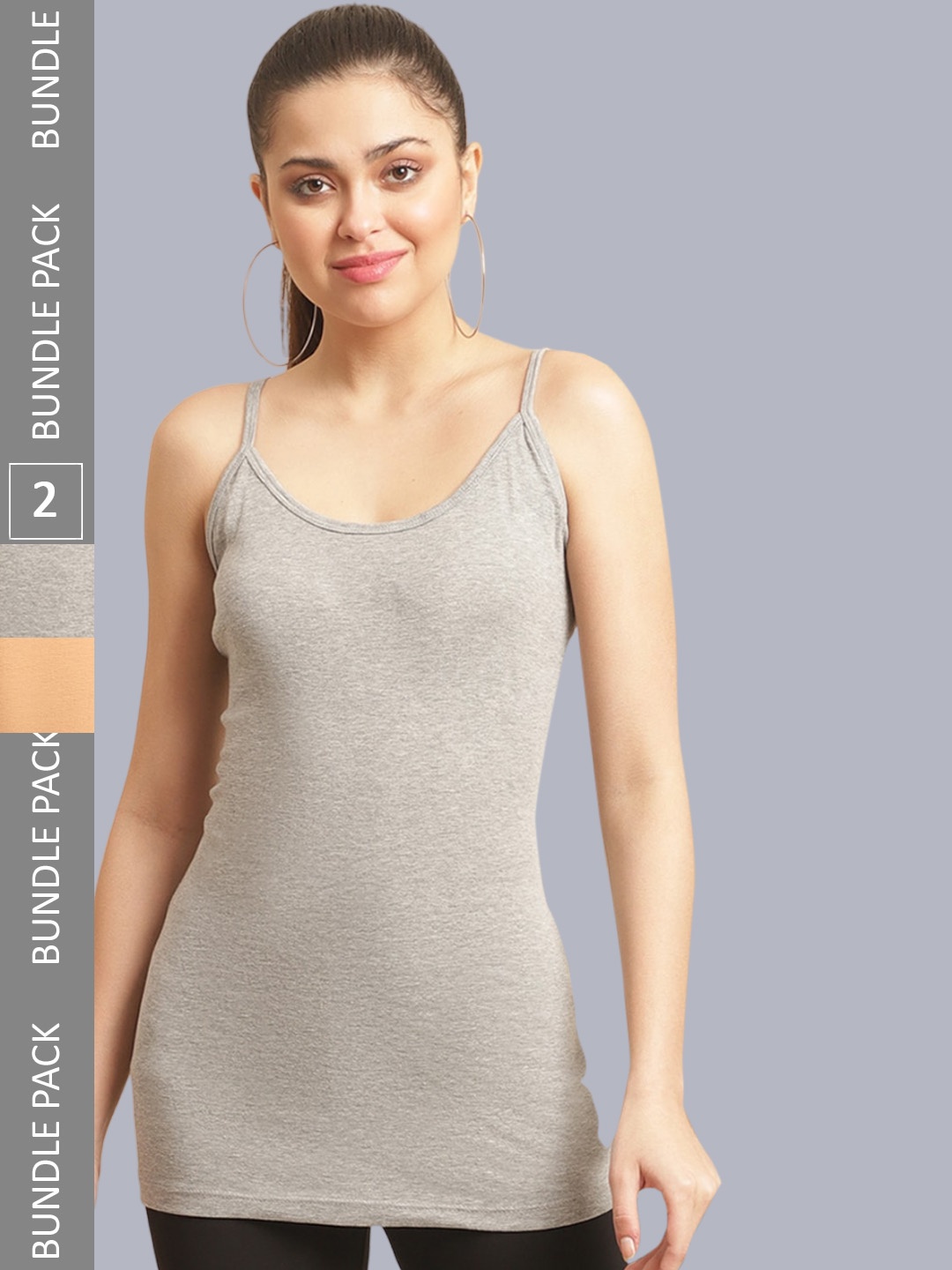 FBAR Pack Of 2 Non-Padded Bio wash Pure Cotton Camisoles, Grey