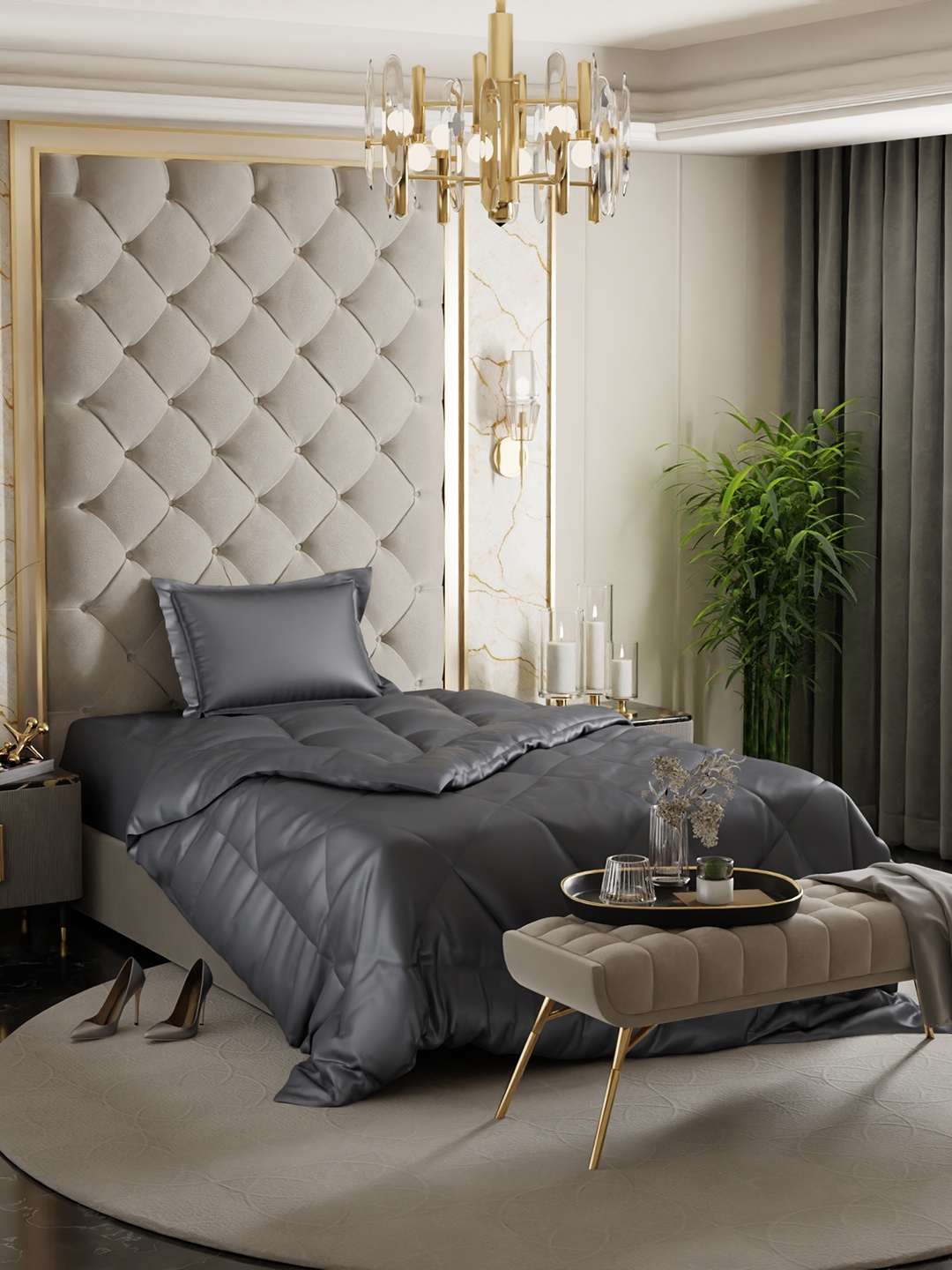 Stoa Paris Date Night Twilight Embrace AC Room 150 GSM Single Bed Satin Comforter, Grey
Stoa Paris Date Night Twilight Embrace AC Room 150 GSM Single Bed Satin Comforter, Grey