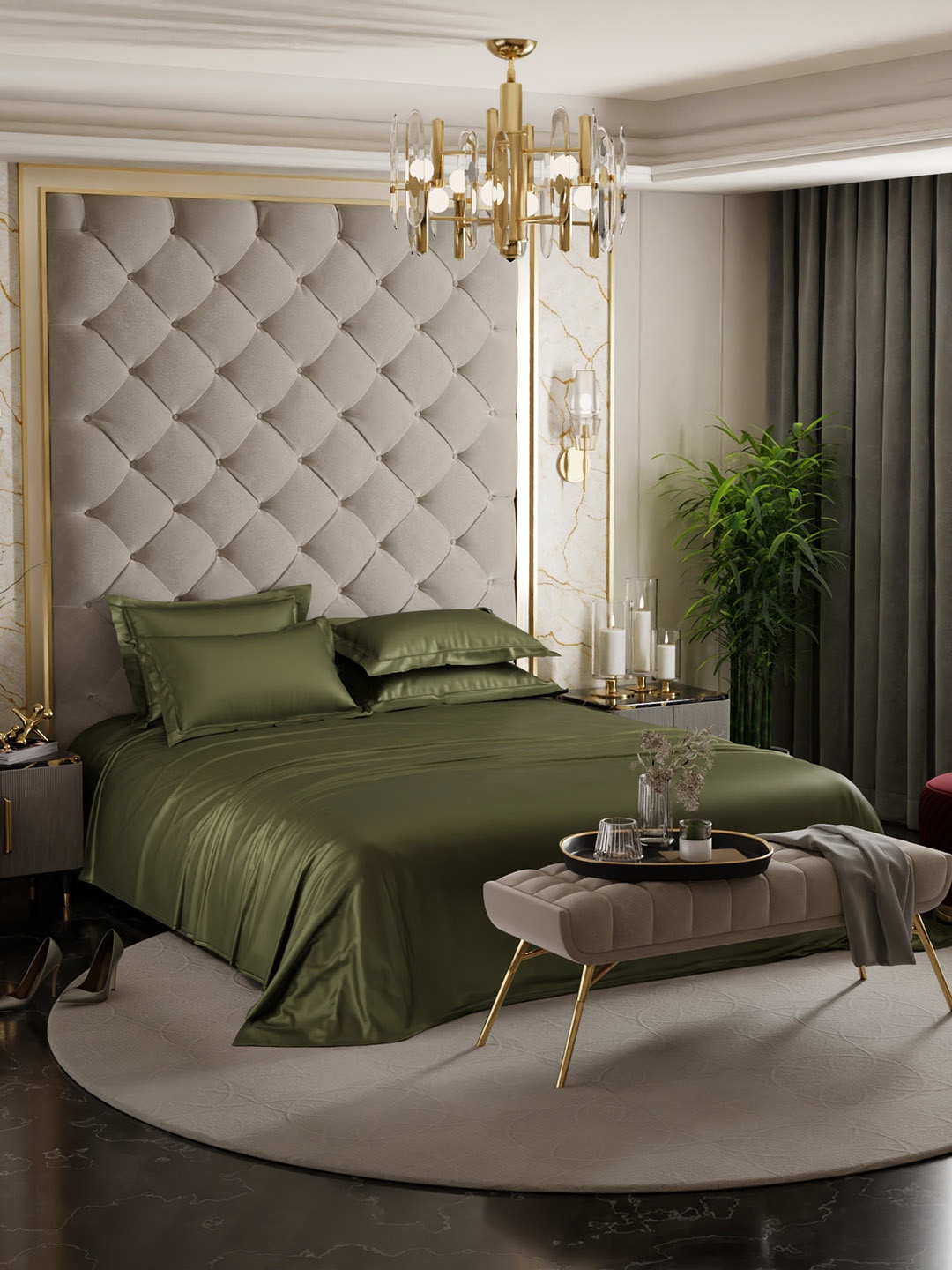 Stoa Paris Date Night Olive Green 300 TC King Satin Bedsheet with 4 Pillow Covers
Stoa Paris Date Night Olive Green 300 TC King Satin Bedsheet with 4 Pillow Covers