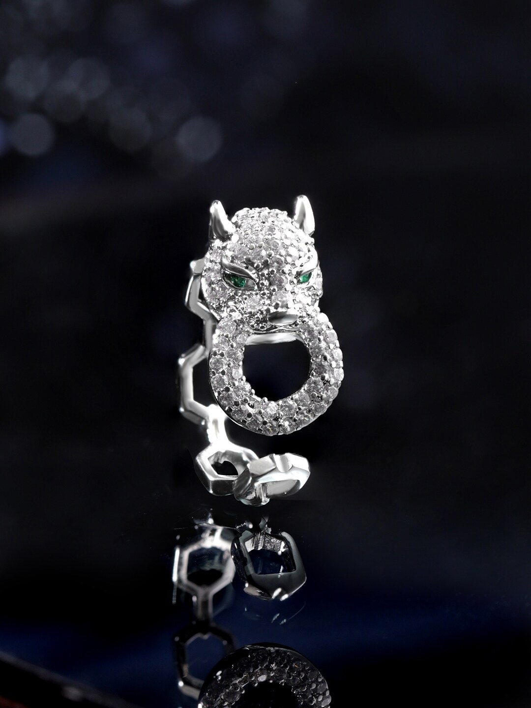 Rubans Voguish Rhodium Plated Sparkle AD Studded Stainless Steel Demi-Fine Adjustable Ring, Silver
Rubans Voguish Rhodium Plated Sparkle AD Studded Stainless Steel Demi-Fine Adjustable Ring, Silver
