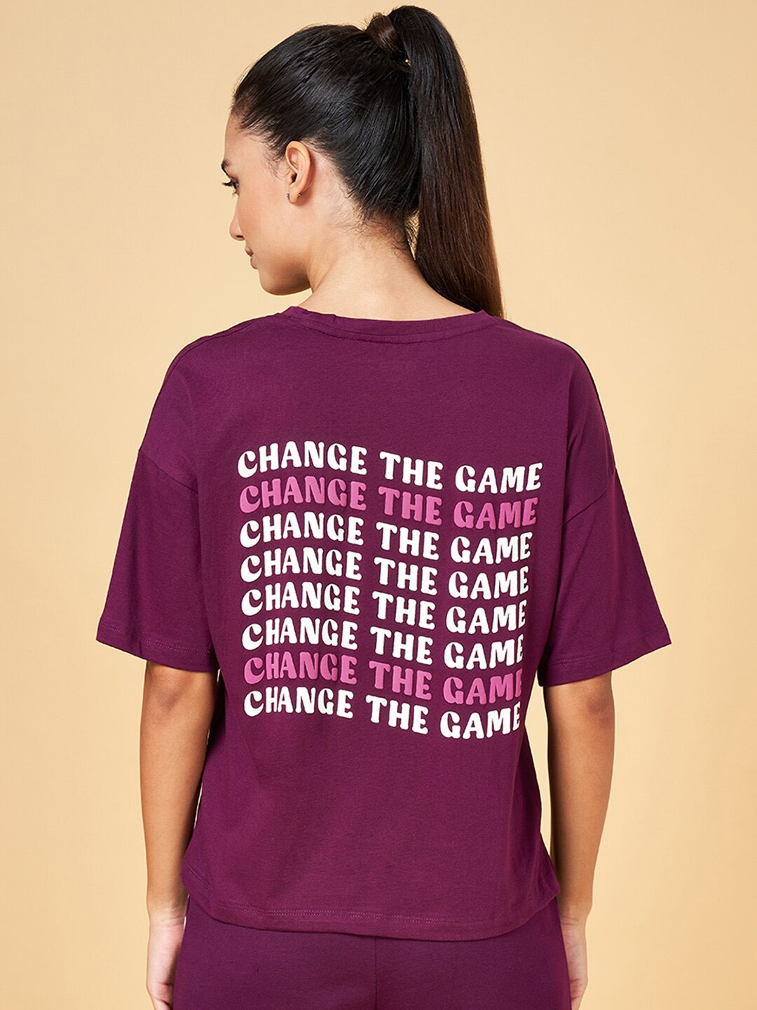 Ajile by Pantaloons Typography Printed Drop Shoulder Sleeves Relaxed Fit Cotton T-Shirt, Purple
Ajile by Pantaloons Typography Printed Drop Shoulder Sleeves Relaxed Fit Cotton T-Shirt, Purple