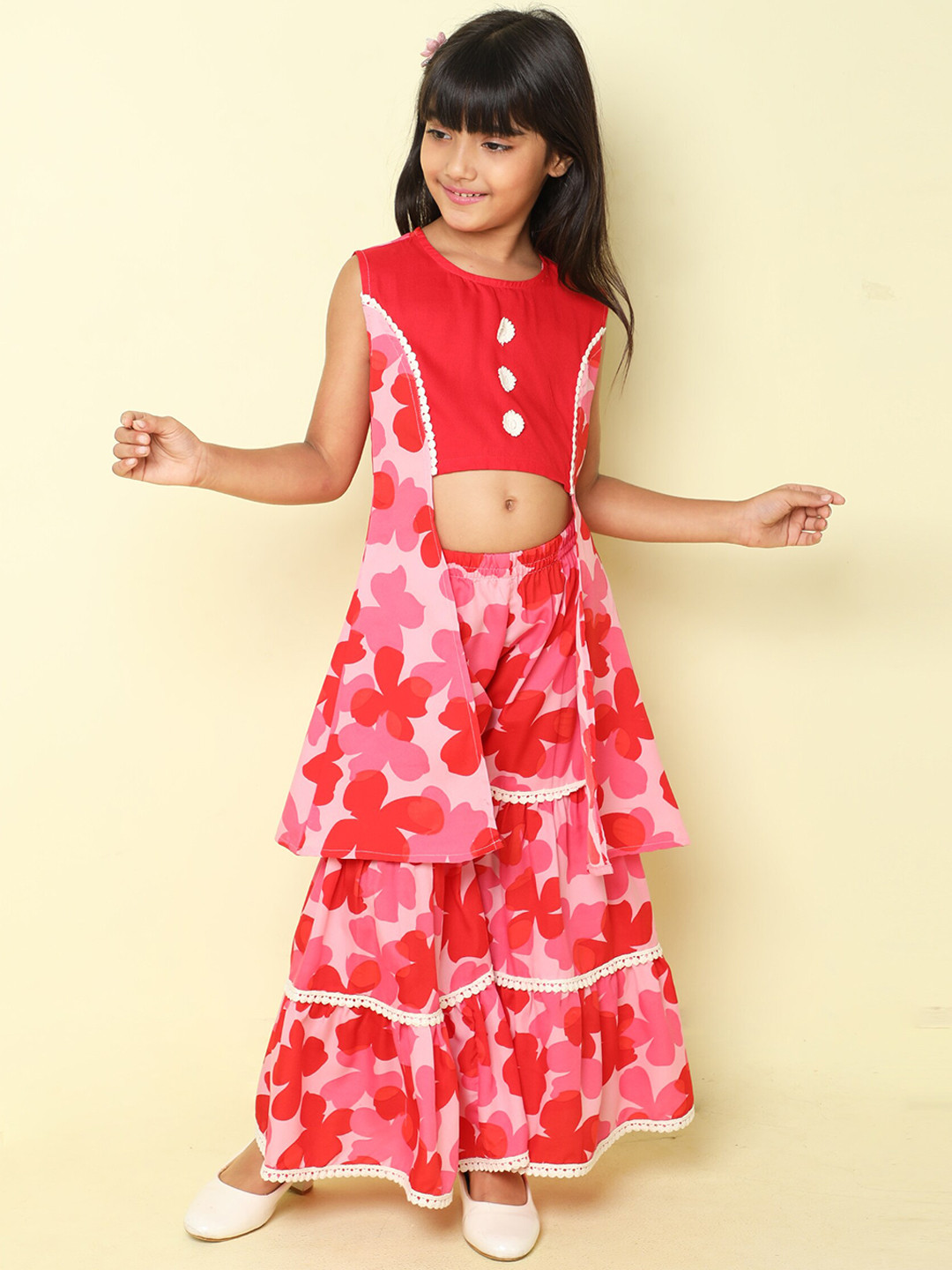The Magic Wand Girls Floral Printed High Slit Pure Cotton A-Line Kurta with Sharara, Red
The Magic Wand Girls Floral Printed High Slit Pure Cotton A-Line Kurta with Sharara, Red