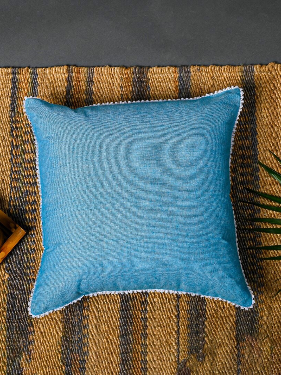 OUSSUM Blue & White Cotton Square Cushion Cover