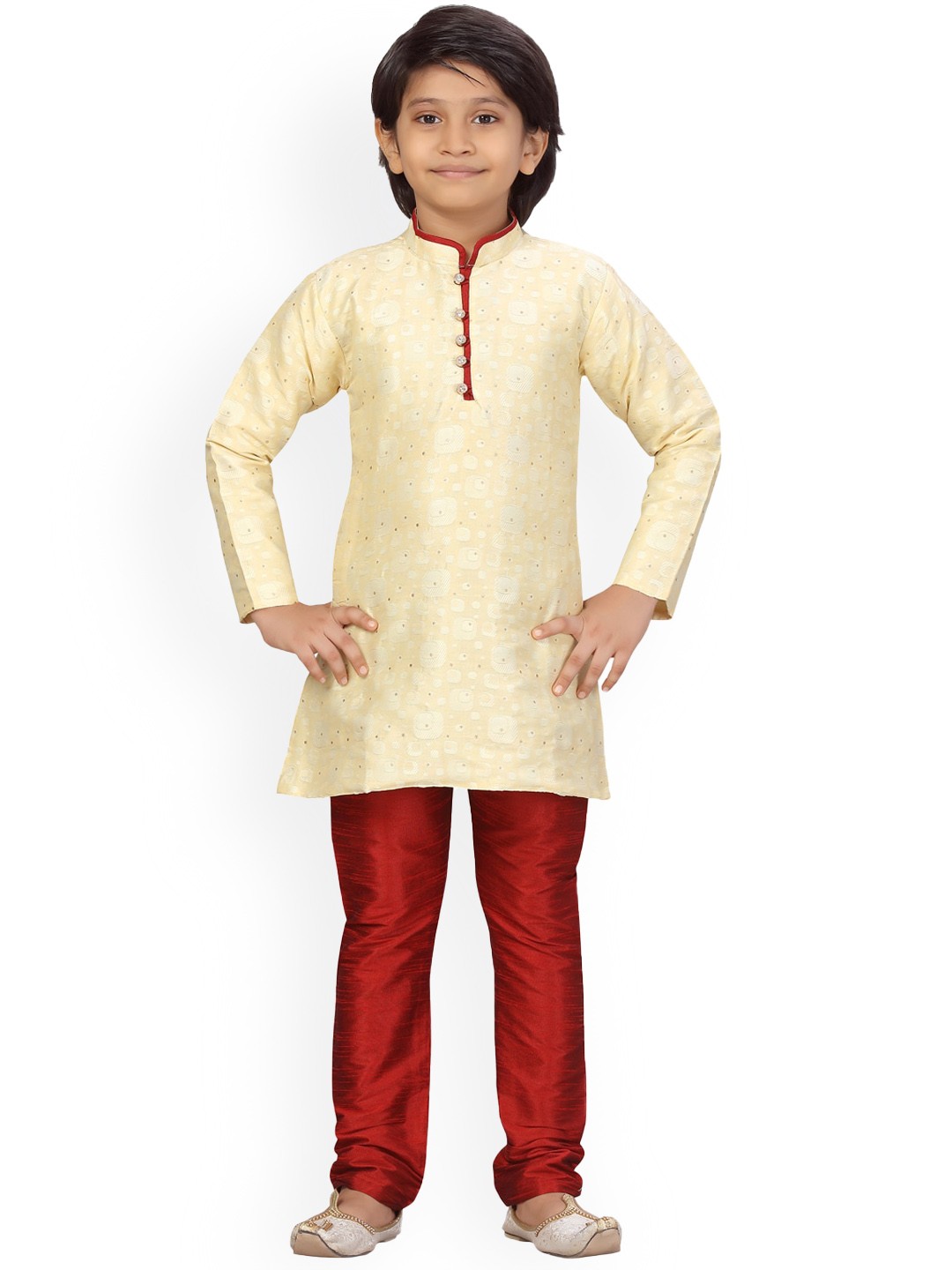 Aarika Boys Geometric Self Design Mandarin Collar Pure Cotton Kurta With Churidar, Cream
Aarika Boys Geometric Self Design Mandarin Collar Pure Cotton Kurta With Churidar, Cream