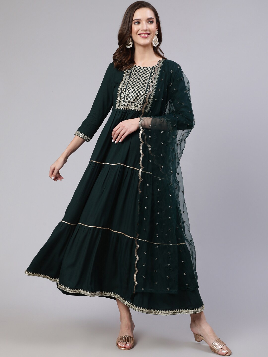 Nayo Ethnic Motifs Embroidered Cotton Fit & Flare Ethnic Dress With Dupatta, Green
Nayo Ethnic Motifs Embroidered Cotton Fit & Flare Ethnic Dress With Dupatta, Green