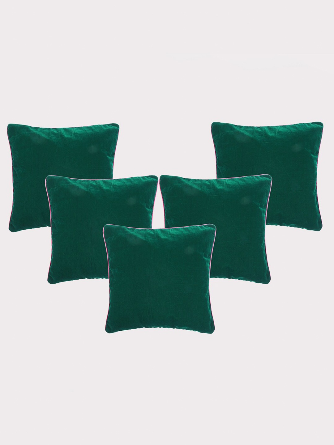 OUSSUM Green & Pink 5 Pieces Velvet Square Cushion Covers