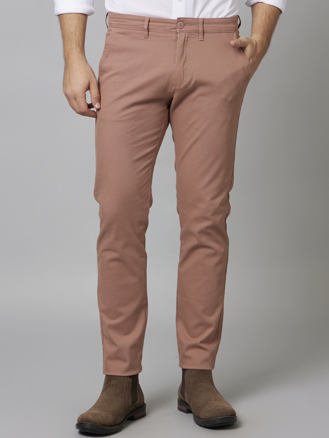 Celio Men Classic Cotton Chinos Trousers, Peach