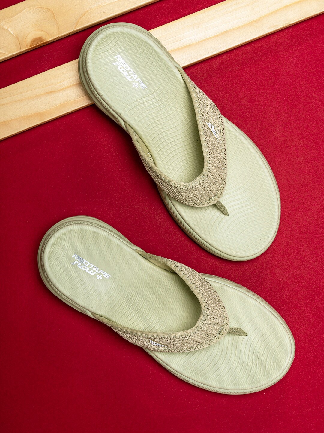 Red Tape Women Textured Thong Flip-Flops, Green
