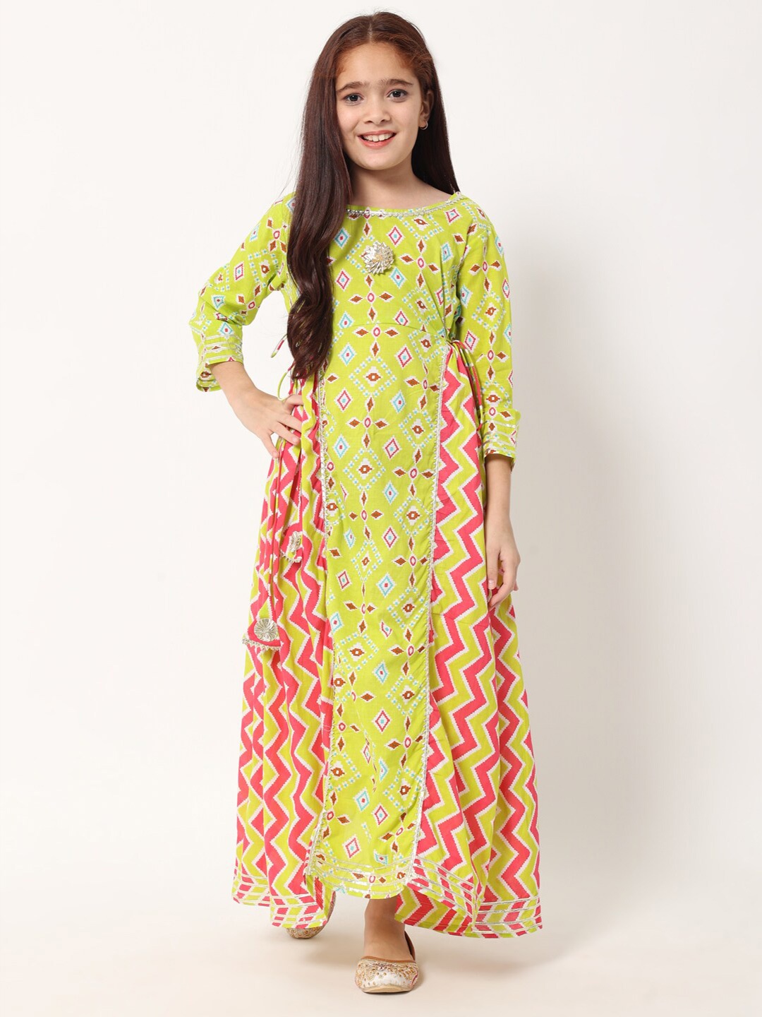 Readiprint Fashions Girls Ethnic Motifs Printed Tie-Ups Cotton A-Line Maxi Ethnic Dress, Green
Readiprint Fashions Girls Ethnic Motifs Printed Tie-Ups Cotton A-Line Maxi Ethnic Dress, Green