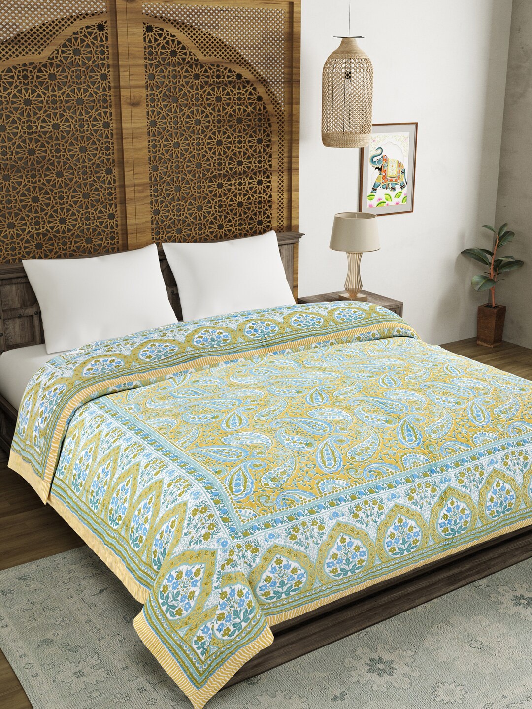 BLOCKS OF INDIA Green & Yellow Ethnic Motifs Mild Winter Cotton 350 GSM Double Bed Quilt
BLOCKS OF INDIA Green & Yellow Ethnic Motifs Mild Winter Cotton 350 GSM Double Bed Quilt