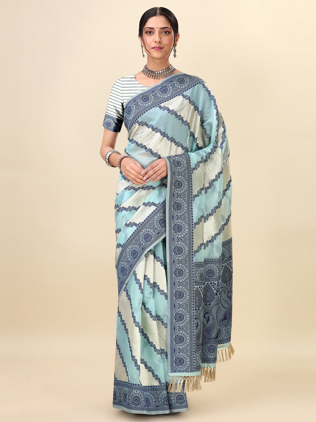 Dhyey Fashion Leheriya Printed Saree, Navy blue